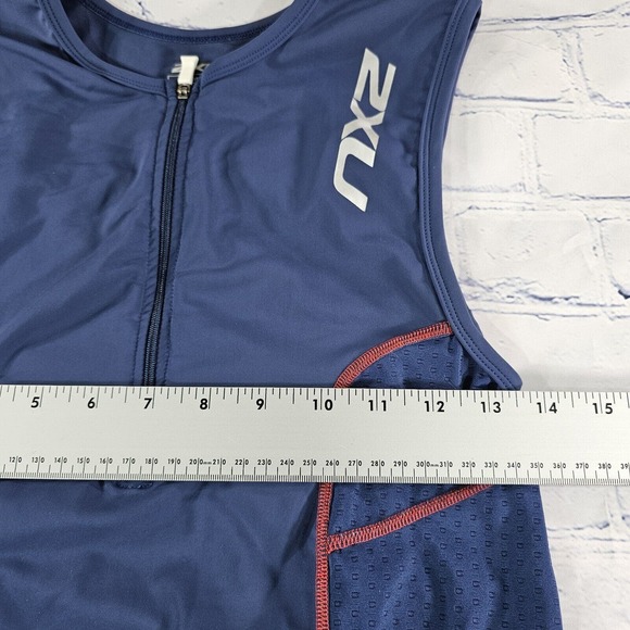 2XU Running Singlet Triathlon Tank Sleeveless 1/2 Zip Blue WOMENS SIZE LARGE - Picture 6 of 10